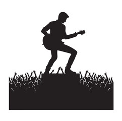 guitarist silhouette. Vector silhouette of guitarist on white background. black silhouette guitarist isolated on white background. hand drawn man playing guitar.