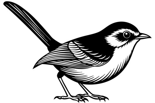 black and white bird standing, side view clip art preview