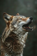 Howling Wolf: A shot of a wolf in winter forest howling at dusk, capturing its wild nature and the atmospheric background.
