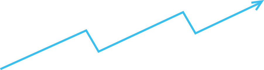 Blue upward zigzag arrow isolated white background. Representing financial progress, statistical growth, business improvement. Sharp turns, clean modern design
