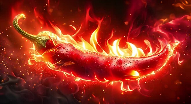 Red hot chili pepper in flames (mov) made with Ai generative technology