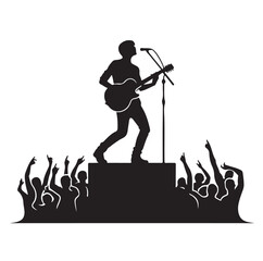 guitarist silhouette. Vector silhouette of guitarist on white background. black silhouette guitarist isolated on white background. hand drawn man playing guitar.