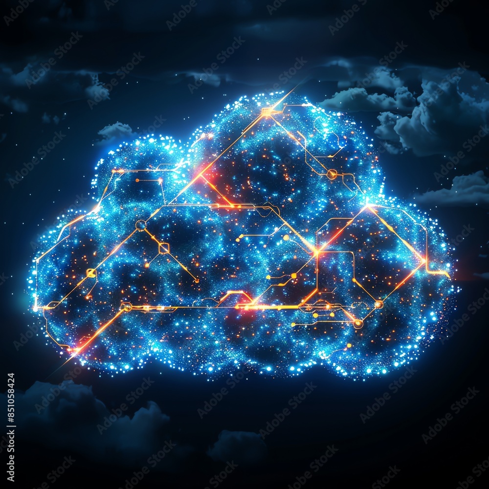 Aufkleber glowing digital cloud with a network of connections, symbolizing cloud computing, data storage, and 