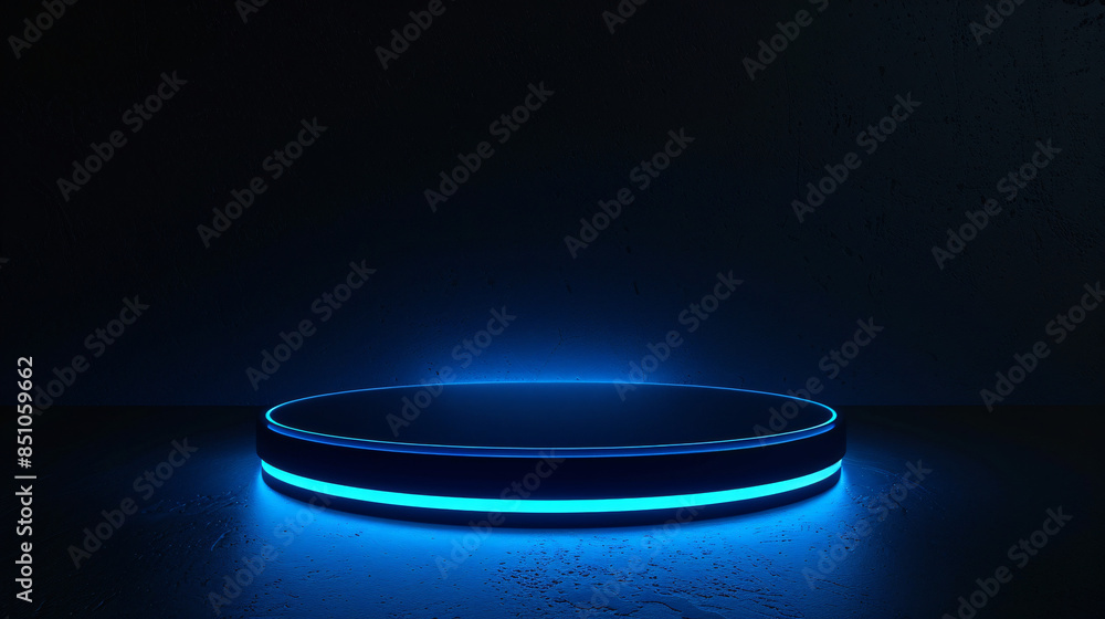 Aufkleber simple 3d rendering of a bright blue neon circle against a dark backdrop