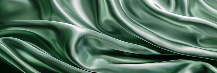 Fototapeta premium Abstract background of sage green satin fabric. Wave abstract background