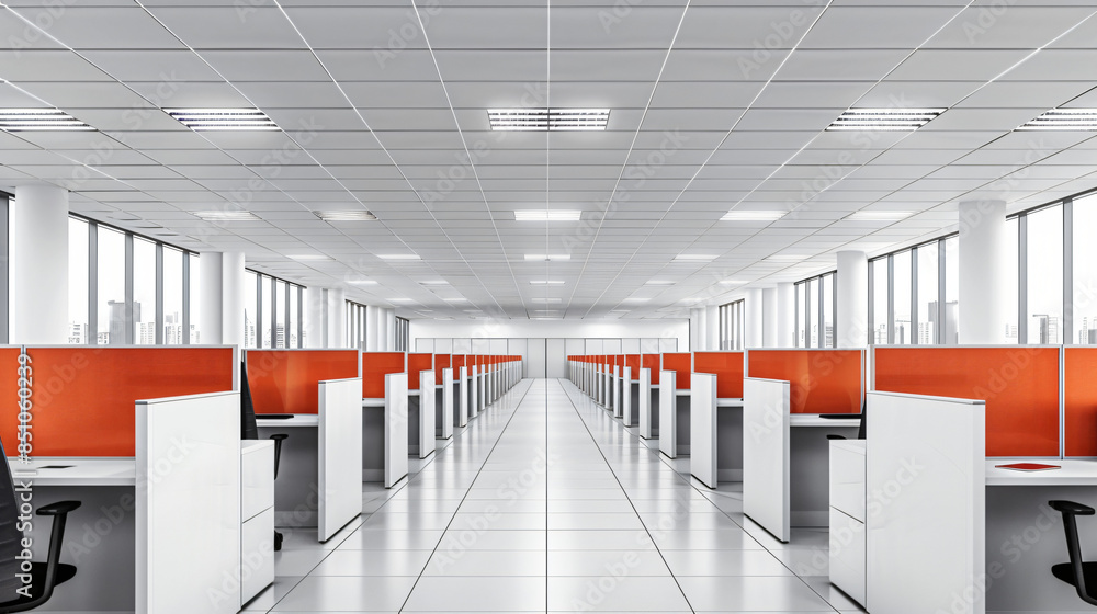 Aufkleber bright and spacious office interior with red partition panels, designed for efficiency and style
