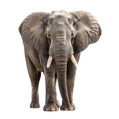 Fototapeta premium View from front of grey elephant isolated on white background, transparent background