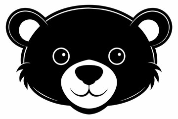 Black silhouette of a toy bear face isolated on a white background. Cute plush bear head. Concept of kids toys, childhood, fun, game, playtime, minimalist design. Print, icon, design element