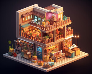 3d isometric groceries scene, AI-generated