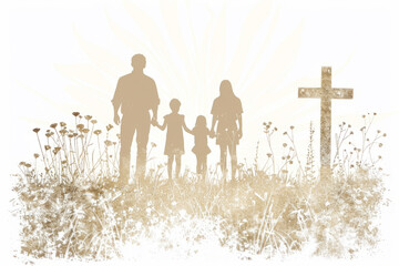 Illustration of Family with the Cross, Religion Concept © fotoyou