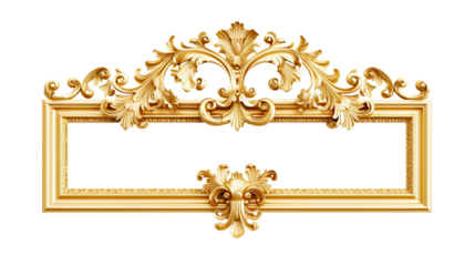 Old Antique Gold Frame with Curved Shapes Isolated on White and Png Transparent Background