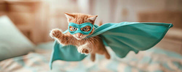 Superhero Cat in blue cape