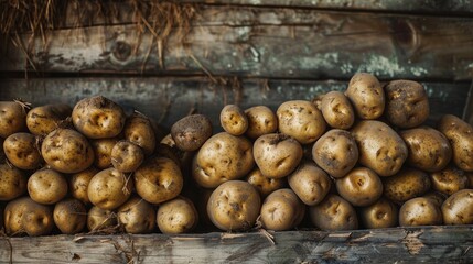 Stack of recently harvested organic raw potatoes