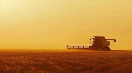 Obraz premium Combine harvester machine working in wheat field farm land.