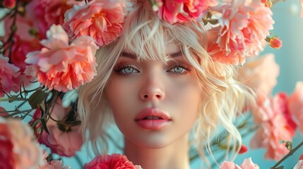 Naklejka premium fashion blond woman with flowers 