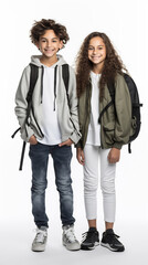 Fototapeta premium Two smiling students with backpacks ready for school