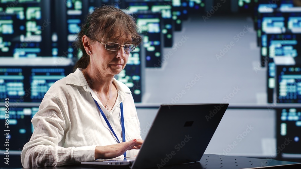 Poster dilligent inspector in data storage company equipped to handle complex computational operations, doi