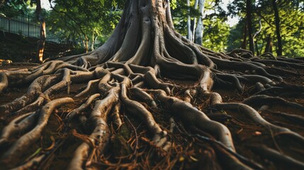 Obraz premium Large tree root background lying on the ground
