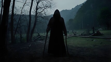 Grim reaper, scary and horror shot death illustration. Generative AI