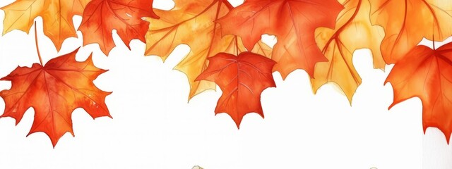 Fototapeta premium beautiful maple leaves painted on a white background. Copy space 