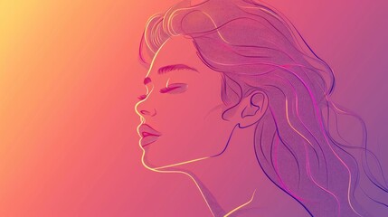 Naklejka premium Cartoon lady depicted in a gentle gradient line art