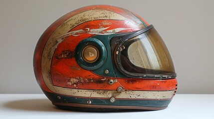 Retro Motorcycle Helmet on White Background with Vintage Design