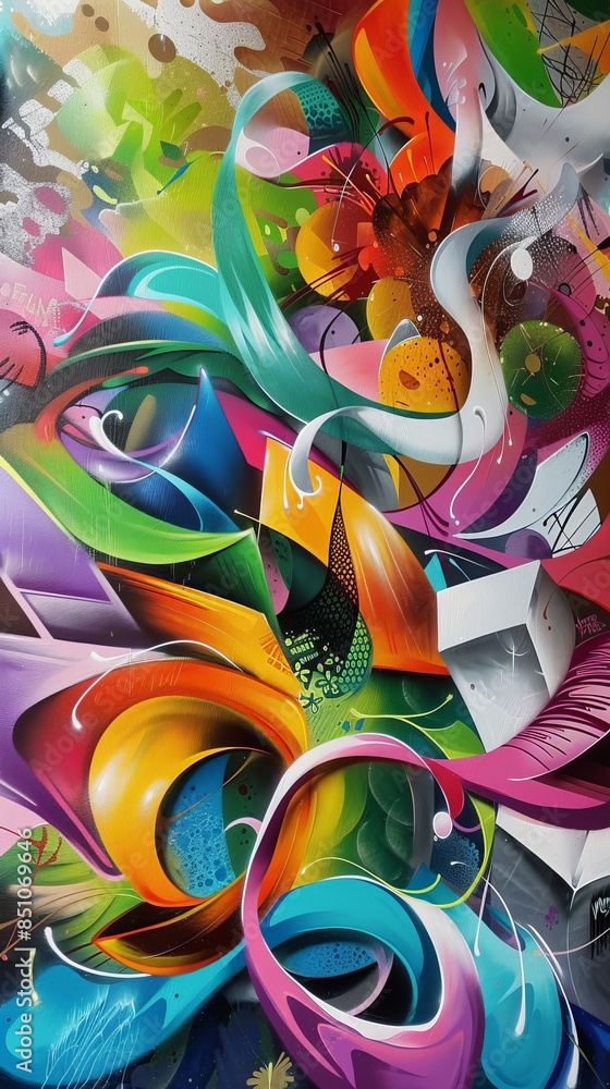 Poster colorful and abstract graffiti mural exploding with creativity and style