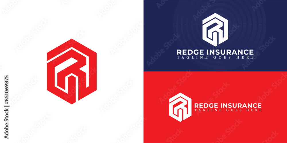 Poster abstract initial hexagon letters ri or ir logo in red color isolated on multiple background colors. 