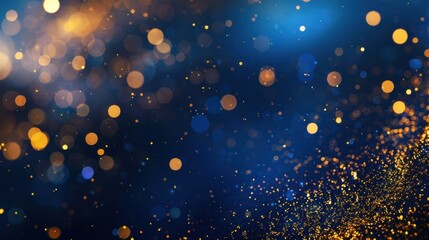 A blue and gold background with a lot of sparkles scattered throughout the background