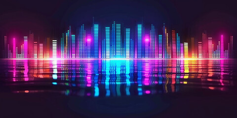 Abstract background with equalizer effect. neon lights. sound waves