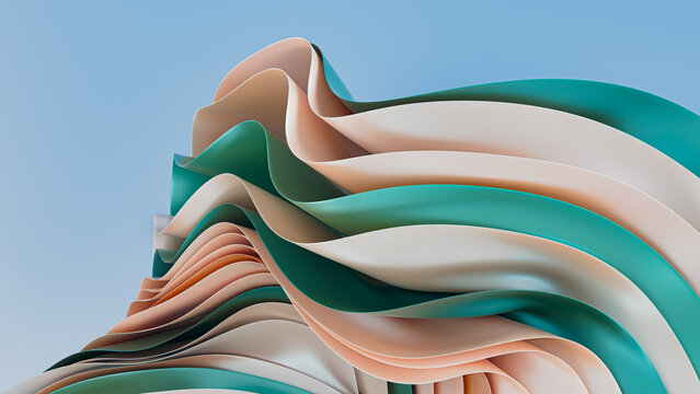 Vibrant 3D Layered Cloth Abstract on Blue Background