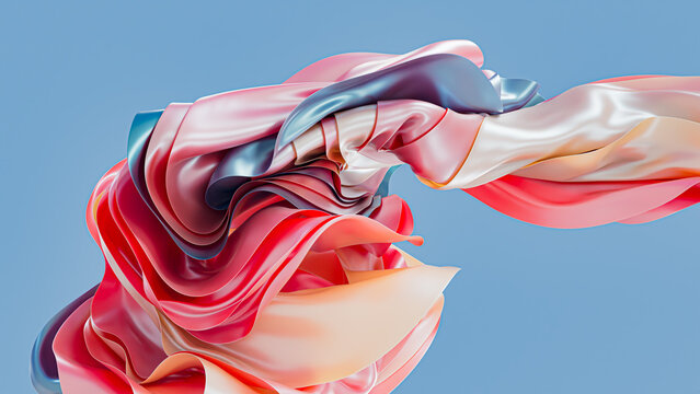 Vibrant 3D abstract of flowing layered fabrics
