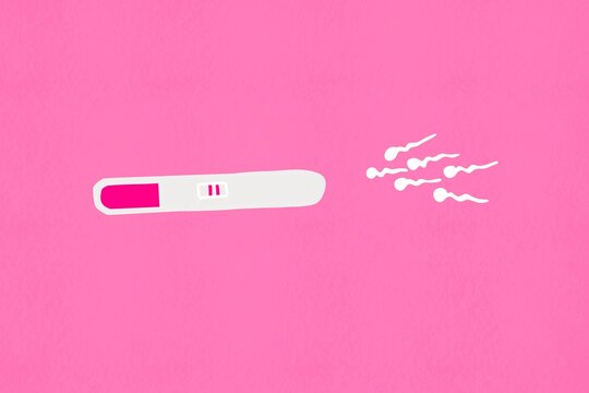Positive pregnancy test illustration on pink background