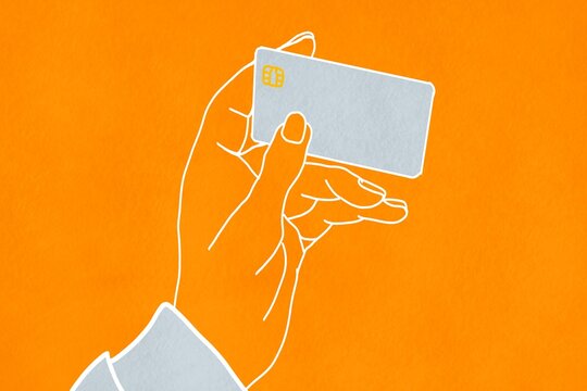 Minimalist hand illustration holding a credit card