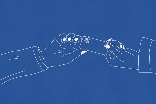 Illustration of hands exchanging a credit card