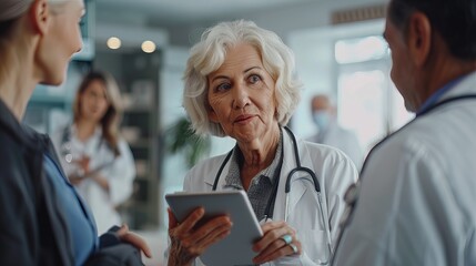Fototapeta premium doctor and patient, doctor using a digital tablet during a consultation with a senior woman in the hospital, photo