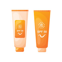Sunscreen Lotion tube vector illustration. Skin care concept. Cream with SPF. Protection from solar ultraviolet light. Vector illustration EPS 10
