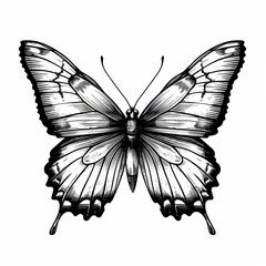 Monochrome beautiful butterfly with intrinsic patterns.
