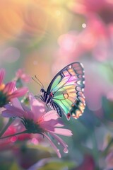 Obraz premium Beautiful butterfly fly rest over flowers outdoors