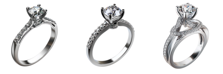 Beautiful silver engagement ring set with a diamond on Transparent png background. engagement ring or diamond ring for wedding anniversary