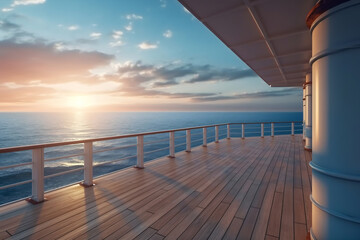 Fototapeta premium Sun setting over the ocean from a cruise ship deck