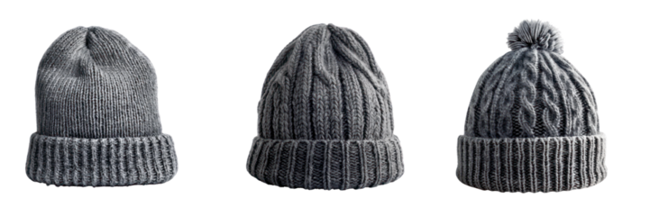 set of warm winter hat isolated png transparent background