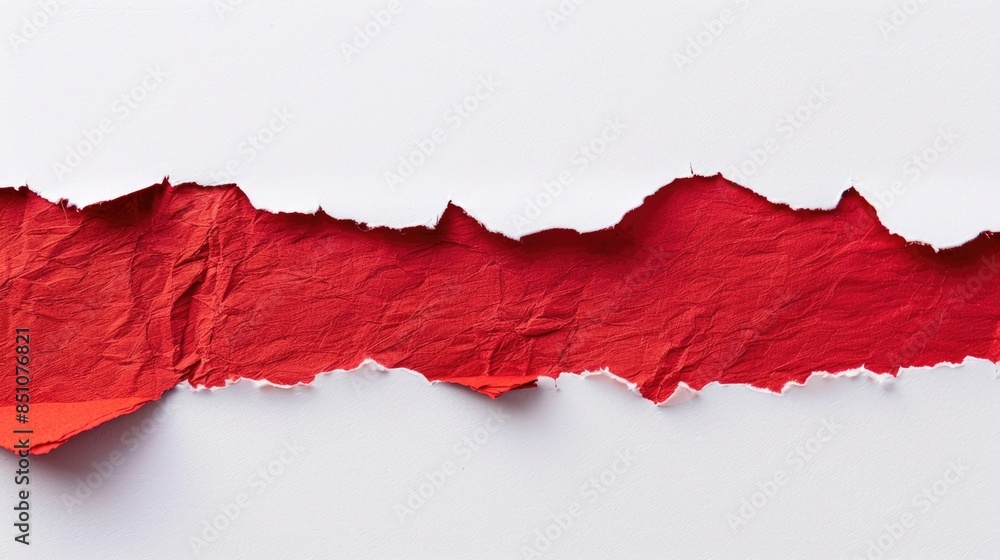 Poster torn red paper on white backdrop with space for text