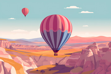 Obraz premium Hot air balloon flight over cappadocia rock formations at sunset