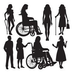 Vector silhouette of people with disabilities a white background.