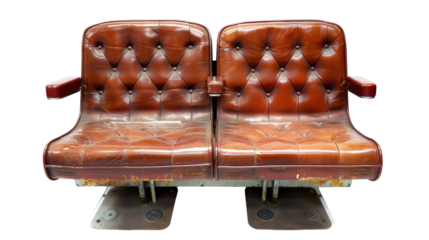 Pair of Vintage Train Seats with Leather Upholstery