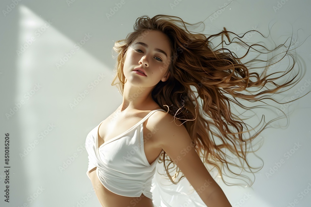 Wall mural portrait of a beautiful young woman with long blond hair