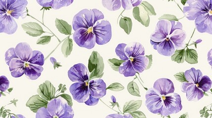 Obraz premium Charming small viola flowers in a vintage watercolor pattern for textile wallpaper and surface designs