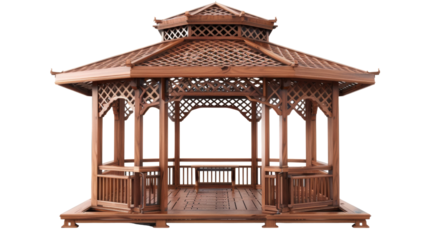 Large Wooden Gazebo with Intricate Lattice Work