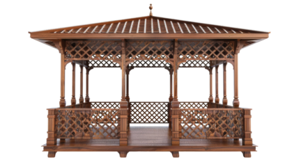 Large Wooden Gazebo with Intricate Lattice Work